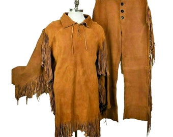 Herren Leder Cowboy Wildleder einschließlich Hemd und Hose Native Man Reenactment Wildleder Original