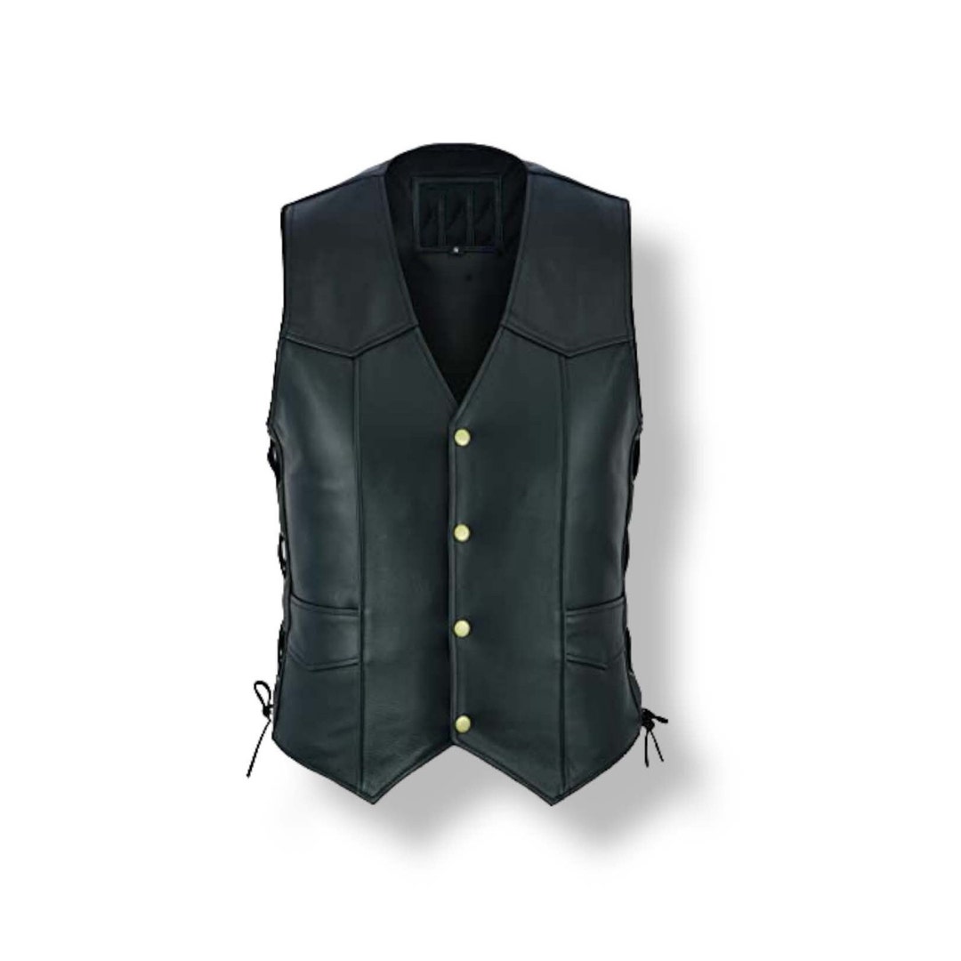 Motorcycle Genuine Leather Biker Vest for Men Club Style Classic