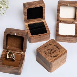 Personalized Walnut Wood Ring Box: Engraved Wedding Ring Holder