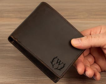 Personalized Leather Mens Wallet, Gift for Anniversary, Graduation, Dad, Boyfriend, Father, Handwriting Engraved Custom Wallet, Husband gift