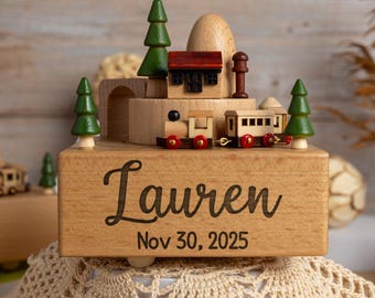 Musical Wooden Keepsake, Engraved Name Music Box, Personalized Wooden Music Box, Baby Shower Gift, Wooden Train, Newborn Gift