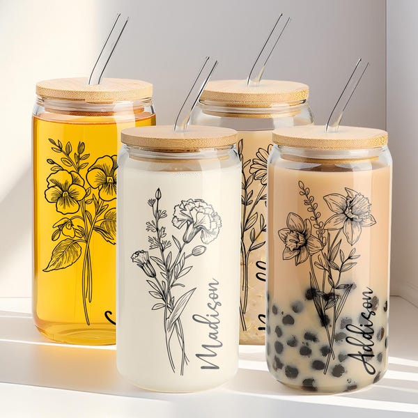 Personalized Birth Flower Coffee Cup With Name, Personalized Birth Flower Tumbler, Bridesmaid Proposal, Gifts For Her, Party Favor, Birthday