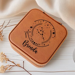 Custom Zodiac Sign Jewelry Case, Zodiac Jewelry Case, Zodiac Moon Gift, Zodiac Leather Travel Case, Gift For Her, Leo Zodiac, Mystical Moon