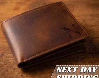 Personalized Crazy Horse Leather Wallet, Engraved Custom RFID Blocking Bifold