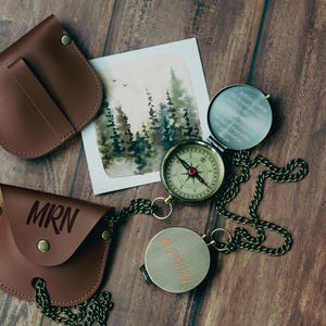 Engraved Brass Compass with Leather Case - Personalized Keepsake Gift