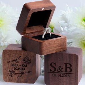 Custom Wooden Wedding Ceremony Ring Box,Personalized Engraved Engagement Ring Box,Square Ring Bearer,Anniversary,Proposal Ring Box Holder