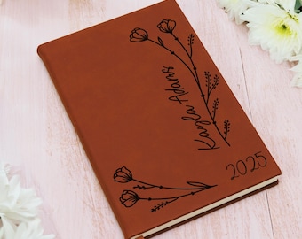 Custom Engraved Leatherette Journal, Personalized Notebook, Vegan Leather Diary