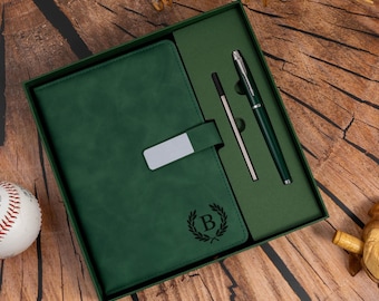 Personalized Leather Journal Gift for Him, Custom Engraved Notebook with Pen, Anniversary Birthday Gift for Men, Unique Keepsake