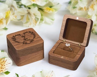 Personalized Walnut Wood Ring Box: Engraved Wedding Proposal Valentines Gift