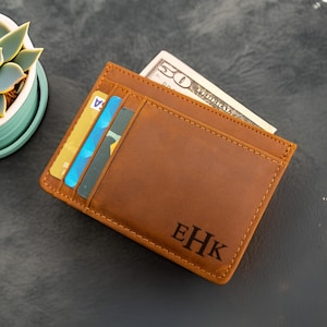 Tarjetero delgado personalizado, tarjetero minimalista de cuero, regalo para el Día del Padre, para esposos, novios, hombres, papás.