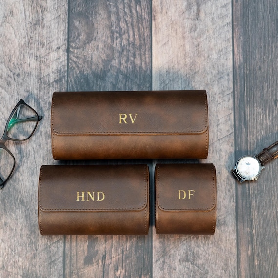 Personalized Leather Watch Case, Travel Watch Roll, Watch Roll for 3 Watches, Groom Gift, Father's Day gift, Gift for Him, Custom Watch Box