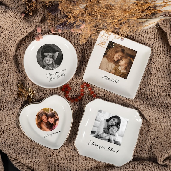 Custom Photo Trinket Tray, Personalized Ring Dish, Ceramic Jewelry Storage, Mother's Day Gift