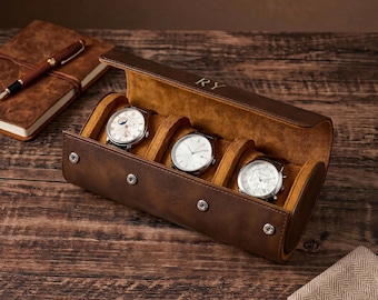 Personalized Leather Watch Roll, Travel Watch Case, Gift for Him