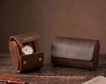 Personalized Leather Watch Roll for 3 Watches, Groomsmen Gift, Travel Case