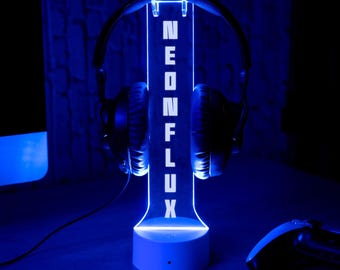 Personalized LED Headphone Stand with Lights, Custom Headphone Display, Gamer Desk Organizer, Unique Gift for Boyfriend or Teen Gamer