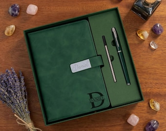 Personalized Leather Journal Gift for Him, Custom Engraved Notebook with Pen, Anniversary Birthday Gift for Men, Unique Keepsake