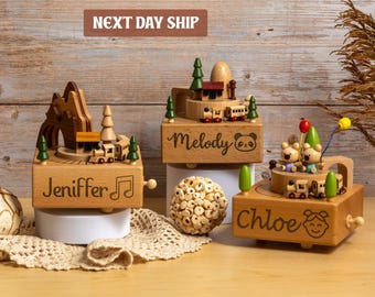 Musical Wooden Keepsake, Engraved Name Music Box, Personalized Wooden Music Box, Baby Shower Gift, Newborn Gift , Wooden Train