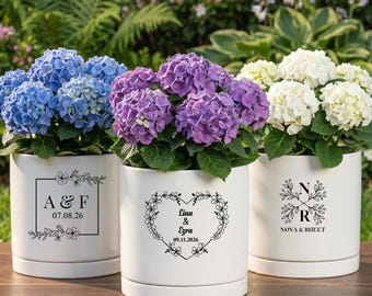 Personalized Ceramic Flower Pot, Wedding Gift, Custom Couple Planter, Anniversary Decor