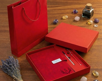 Personalized Leather Journal and Pen Set, Custom Engraved Notebook Gift
