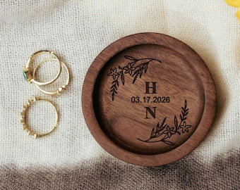 Personalized Wooden Ring Dish, Engraved Wood Jewelry Tray