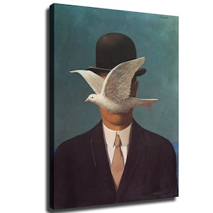 30x24 polegadas René Magritte "Homem de chapéu-coco" Nova impressão HD em tela pronta para pendurar, pintura de parede de decoração para casa de tamanho grande