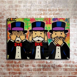 Impressão artística inspirada em Alec Monopoly, 91 x 60 cm. Nova impressão em HD. Tela pronta para pendurar. Pôster grande. Tela de Pop Art. Pintura de parede para decoração de casa.