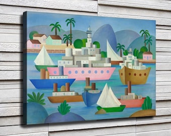Tarsila do Amaral &quot;Porto I, 1953&quot; Waterproof Vinyl Fabric HD Print, Wall Home decor