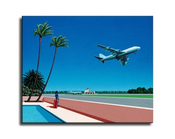 Hiroshi Nagai Inspired Art Print: Tropical Airport Canvas (30x24 Inches)