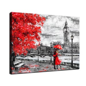 London Red Umbrella Waterproof Vinyl Fabric, HD Print, Wall Home decor, Ready to hang