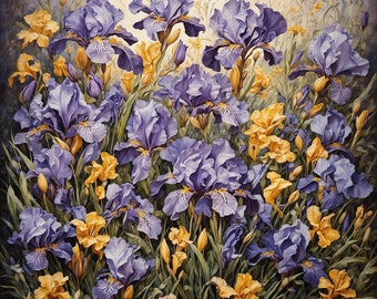Wodoodporna tkanina winylowa Wild Iris HD do druku, dekoracja ścienna do domu, gotowa do powieszenia