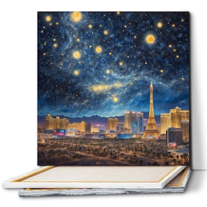 Póster de Las Vegas de 24 x 24 pulgadas. Noche estrellada de Van Gogh sobre Las Vegas. Nueva impresión en alta definición. Póster de gran tamaño. Pintura de pared para decoración del hogar.