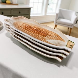 Vintage Corn on The Cob Ceramic Plate Set of 4, Retro Kitchenware, Farmhouse Dishes, Picnic & BBQ Serving, Cottage Pottery, Summer Party