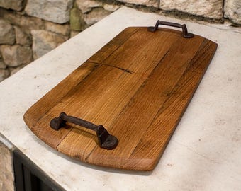 Charcuterie Board Handcrafted Whiskey Barrel Lid Serving Tray Rustic Cheese Platter Gift for Hosts