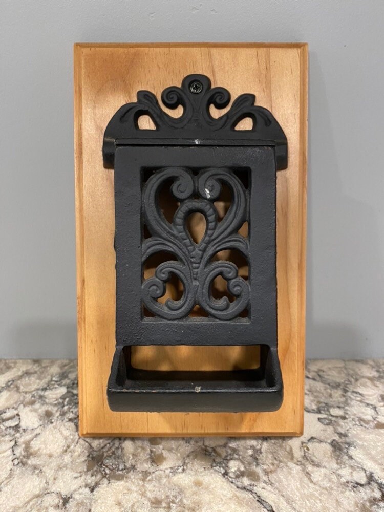Vintage Cast Iron Match Stick Holder Etsy