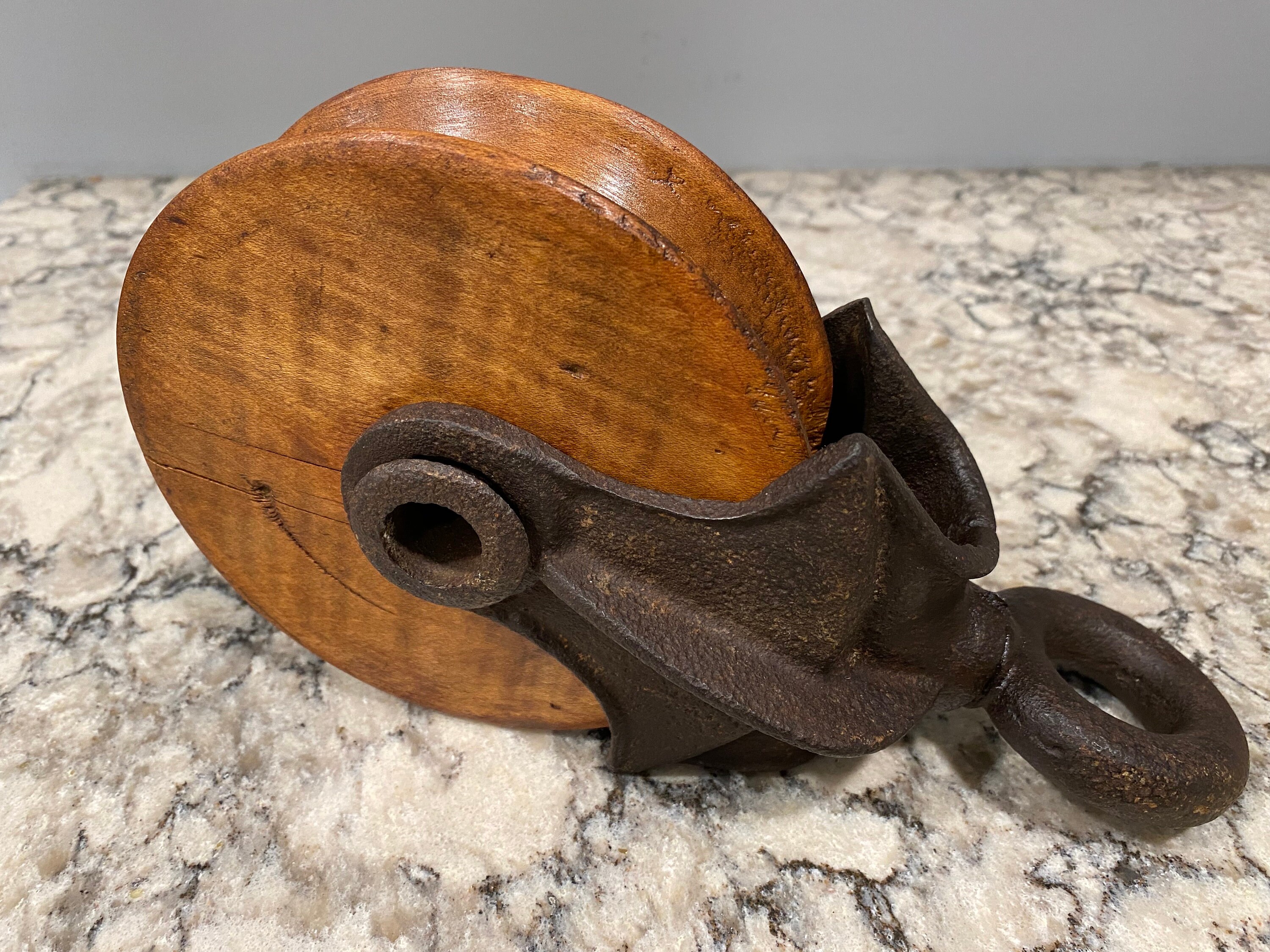 Vintage Cast Iron and Wood Pulley Etsy