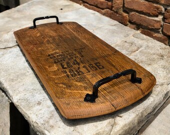 Charcuterie Board Handmade Whiskey Barrel Lid Serving Tray Rustic Cheese Platter Gift for Entertaining