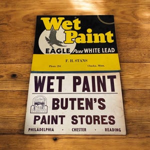 Enseignes publicitaires vintage en carton, peinture humide