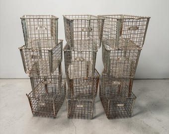 Vintage Wire Locker Basket | Industrial Decor, Farmhouse Storage, Home Organization