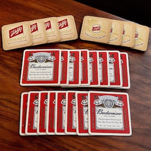 Vintage Schlitz & Budweiser Beer Coaster Sets – Retro Brewery Bar Decor, Collectible Drink Mats, Man Cave Accessories, Gift for Beer Lovers