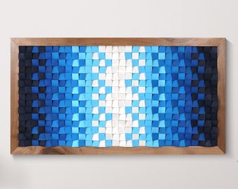 Decorazione da parete in legno, mosaico in legno, pannello acustico diffusore sonoro, "Black ice" L'arte del legno di recupero