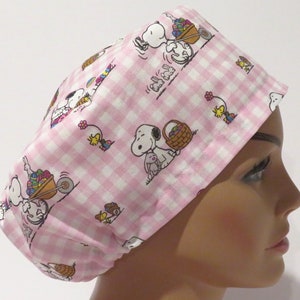 Easter surgical hats, cute peanuts design hats, pink euro style hats