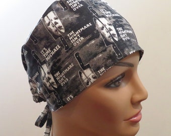 Nightmare men's scrub cap, Tieback scrub hats, Horror Halloween hats