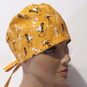 Skeleton design Halloween hats, tieback hats, scrub caps, surgical hats, unisex hats