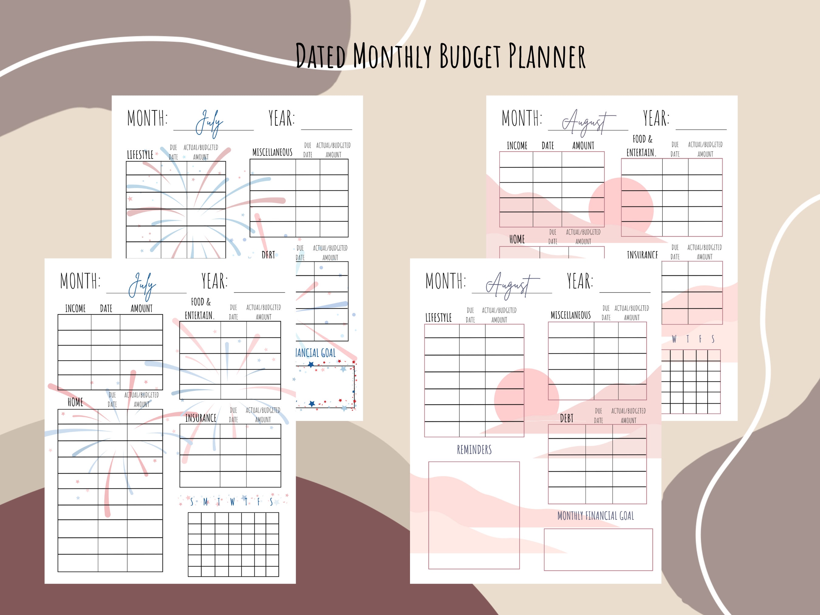 Monthly Dated Budget Calendar With Addons Etsy