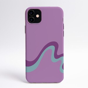 May include: A purple phone case with a blue and purple abstract design.