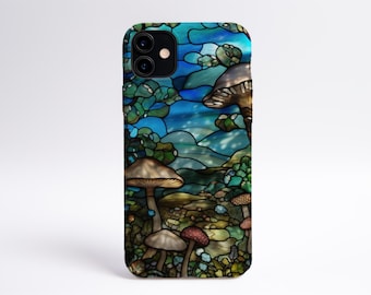 Forest and Mushrooms Stained Glass Inspired Phone Case, iPhone Case, Samsung Case, Aesthetic Phone Case, Gift for Her, Mushroom Phone Case