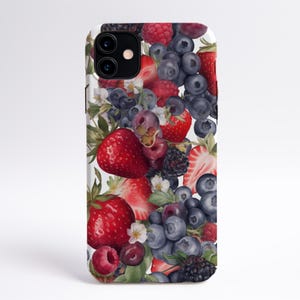 Watercolor Strawberries and Blueberries Fruit Inspired Phone Case, iPhone Case, Samsung Case, Aesthetic Phone Case, Gift for Her, Berry Case