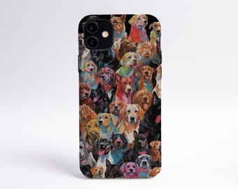 Colorful Dog Themed Collage Tough Phone Case, Christmas Gift, iPhone Case, Samsung Case, Aesthetic Phone Case, Gift for Her, Dog Lover Gift