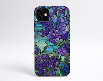 Violets Stained Glass Inspired Phone Case, iPhone Case, Samsung Case, Aesthetic Phone Case, Gift for Her, Birth Month Flower February