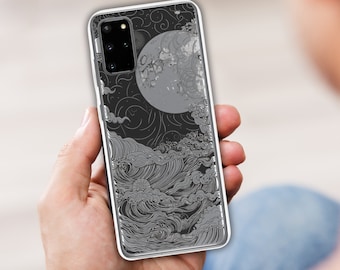 Line Art Ocean Nights Clear Case for Samsung®, Black Design Phone Case, Simple Phone Case, Gift for Her, Birthday Gift, Samsung Case